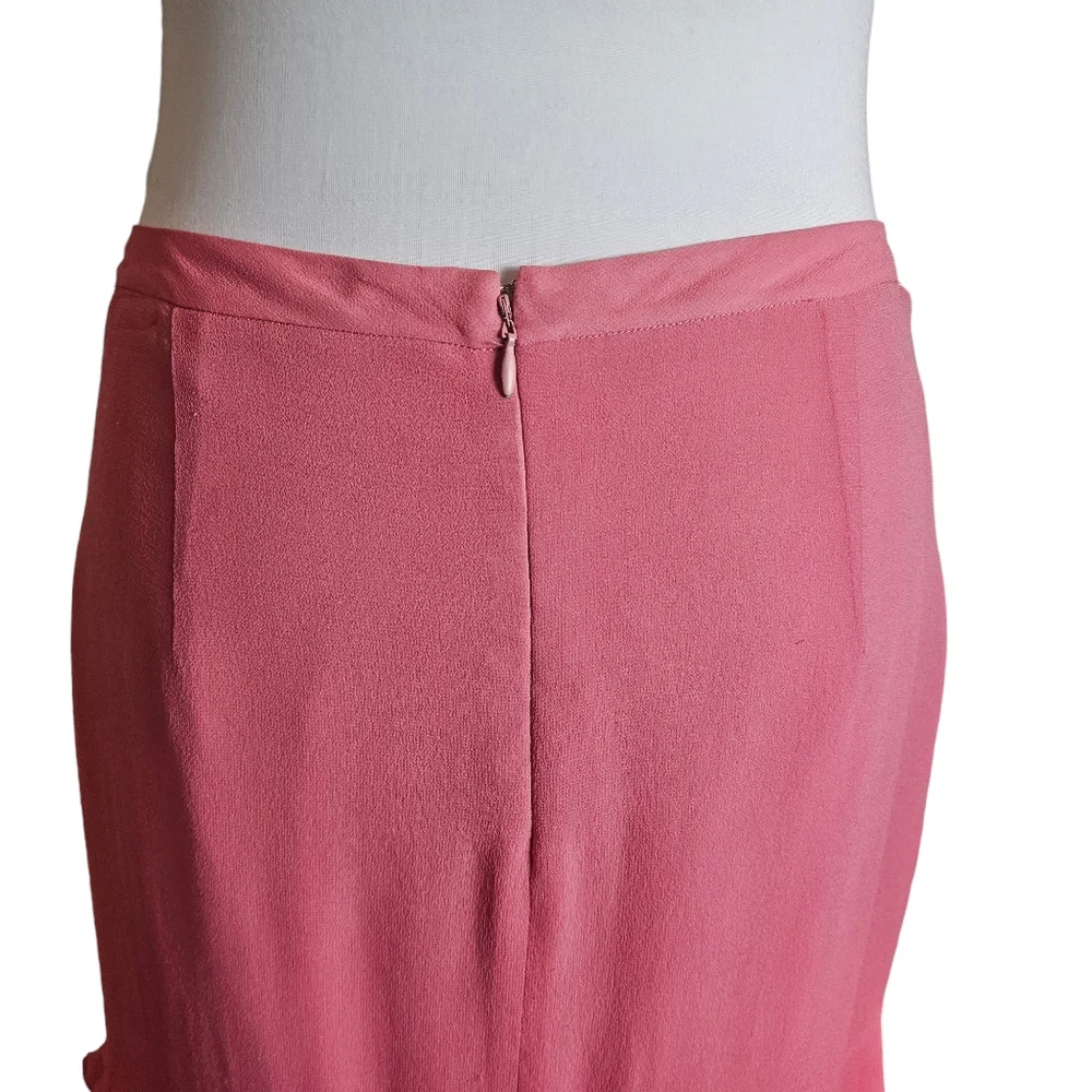 Express Pink 100% Silk Pencil Skirt Sz 6 Tier Ruffle Hem Lined Barbie Workwear